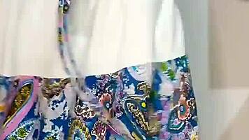 bluee squirts on her skirt and finally pisses for you