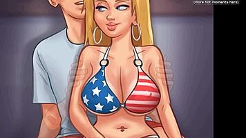 Hot blonde teen asks, Want to massage my big tits during gameplay? in Summertime Saga.