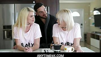 Blonde Step Sisters Nikki Sweet And Sabrina Snow In Family Threesome With Husband.