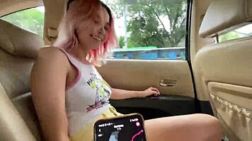 Skinny amateur walks city streets with vibrator inside her ass for public fun