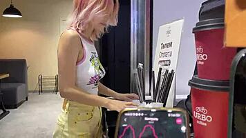 Skinny amateur walks city streets with vibrator inside her ass for public fun