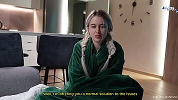 Sharing the bed with stepsister on vacation, she got scared and got cum on her panties