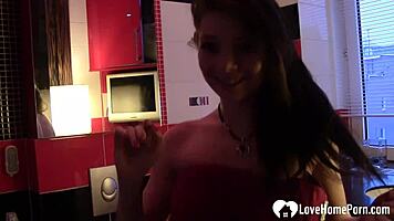 lonely beauty plays with her juicy hairless pussy