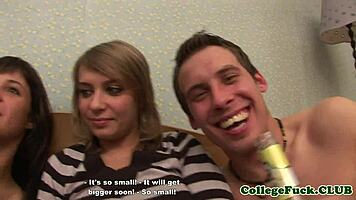 teen amateurs jerking and sucking cock in wild dorm room close-up action