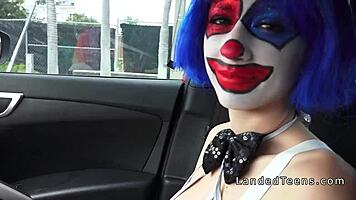 Clown Teen 18+ Sucks Big Cock Outdoor POV 😈