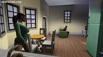 gorgeous teen catches her bbc roommate naked smoking, gets horny and fucks him in the kitchen 😏 more at hentaisims.com