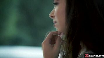 Brunette Teen Girlfriend Teases Boyfriend with Strip