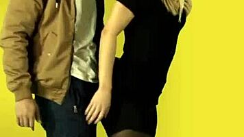 Blonde hottie tugs and rides that massive black cock