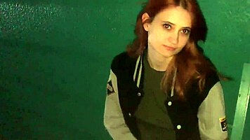 redhead girl sucked in stairwell while parents home, horny monster cock