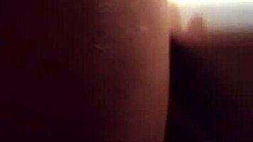 Hot babe gets welcomed home with blowjob in public toilet