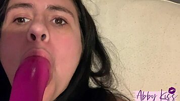 abby kiss pulls vibrator from her 18+ pussy and throat fucks herself
