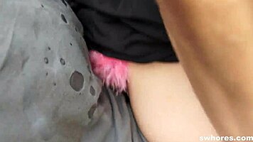 Low-budget sexual service in the car, bent over.