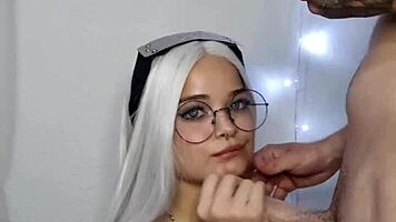 Beautiful blonde cosplayer Loirinha White Moon thirsts for monster cock blowjob.