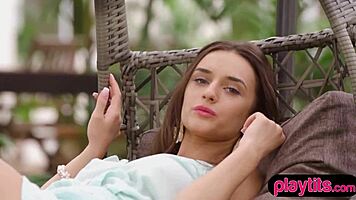 Beautiful Brunette Teen Gloria Sol Strips Erotically Outdoors in Stunning Display