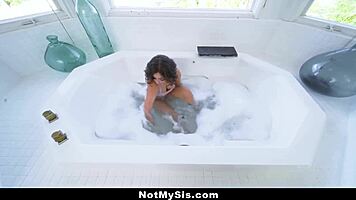 Little stepsister Leana Lovings gets holes filled by stepbro