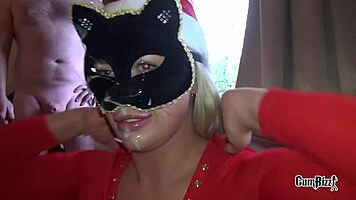 Exciting Christmas Kitten Teen Swallows More Than Eight Cumloads in Bukkake Action!