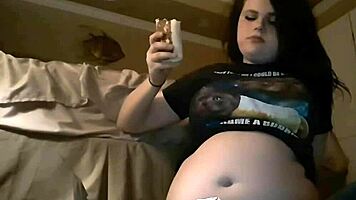 Burrito Belly Stuffing With Chubby Brunette