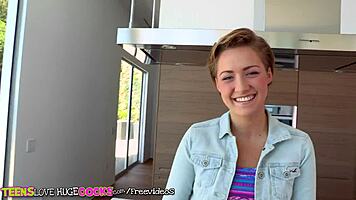 Short Haired Teen Gets Ass Teased by Huge Cock