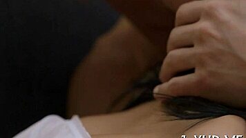 Young teen gal gets excited by large cock and enjoys blowjob and fucking with it
