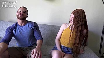 Popular hairy hunk gets redhead babe creaming on huge cock
