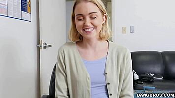 Blonde teen sucks black cock in porn audition with monster size and anal