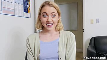 Blonde teen sucks black cock in porn audition with monster size and anal