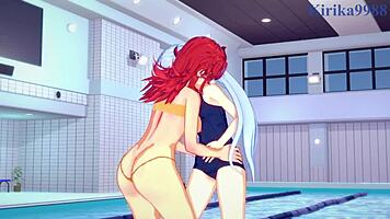 Ruri Hoshino and Festenia Muse in intense lesbian hentai play