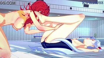 Ruri Hoshino and Festenia Muse in intense lesbian hentai play