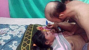 Bengali tiny 18+ amateur teen dominates threesome with huge cocks on camera