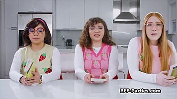 nerdy girlfriends turn book club into foursome at night club, sucking cocks and blowjobs 😏