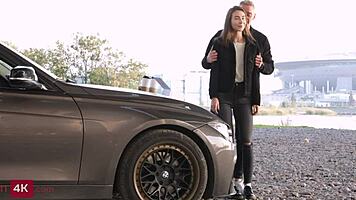 Fragile beauty gives blowjob and doggystyle to bf after morning promenade, cum on ass.