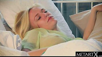 Teen blonde with big tits rips clothes while masturbating to a dripping wet orgasm in doggystyle