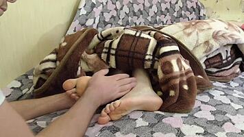 step sister gives blowjob while indulging in hot foot fetish