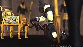 anubis bends over young egyptian slave for huge cock fucking in temple