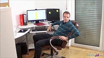 Young teen secretary gets fucked by boss at work in office