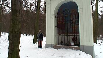 Teen gets fucked in the snow by daddy