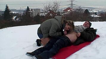 Teen gets fucked in the snow by daddy