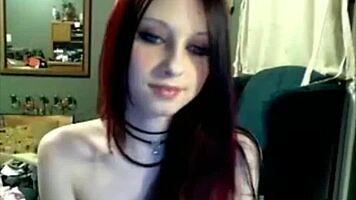 miss liz vicious performs emo goth teen cam show with big pink dildo masturbation.