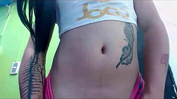 Transsexual Babe In Pink Undies MASTURBATES On Cam!!