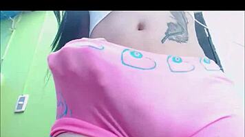 Transsexual Babe In Pink Undies MASTURBATES On Cam!!