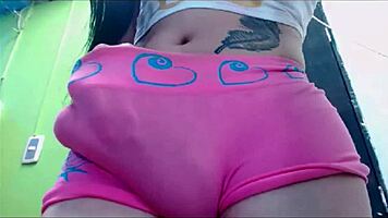 Transsexual Babe In Pink Undies MASTURBATES On Cam!!