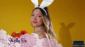 asian teen kelly lu exposes her hot body with pierced nipples in lingerie.