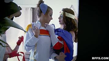 hot teen cosplay queens sharing that monster cock in a foursome, riding and titty fucking!