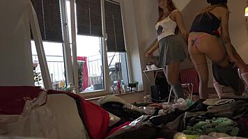 trying on tiniest thongs and see-through leggings