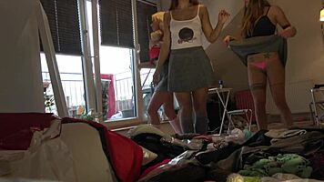 trying on tiniest thongs and see-through leggings