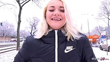 german scout - wanna see young 18+ blue eyes teen marilyn bang at street casting?