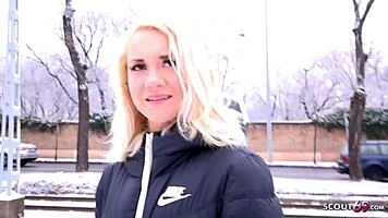 german scout - wanna see young 18+ blue eyes teen marilyn bang at street casting?