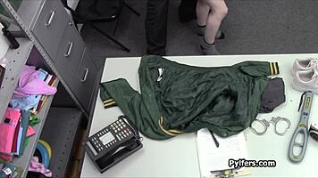 Feeling Intense Pleasure Riding Officer's Cock As He Fingers Her Butt At Work.
