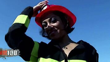 Latina fire girl gets tits cummed on after muff diving