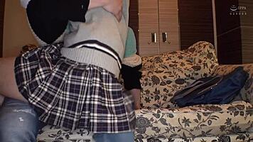Homemade sex with cute japanese schoolgirl in uniform